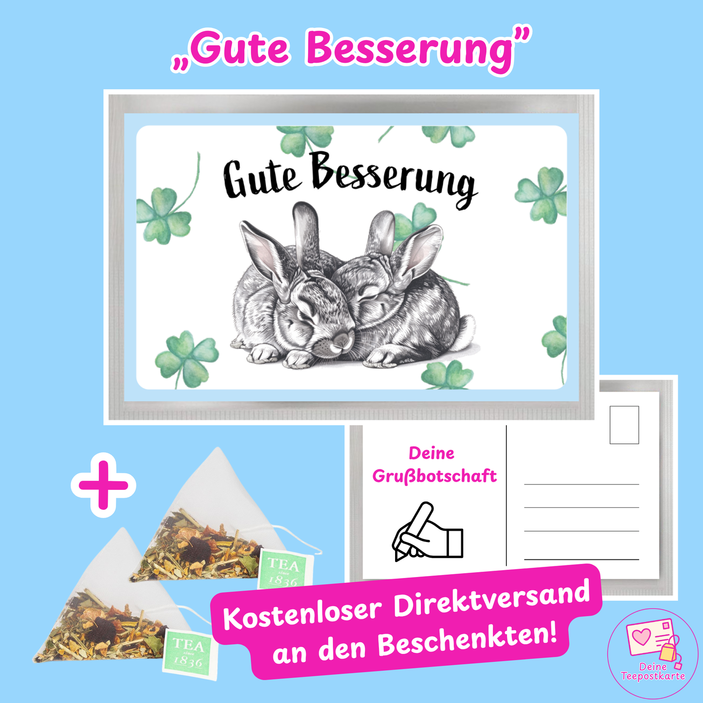 Teepostkarte „Gute Besserung" (online personalisierbar)