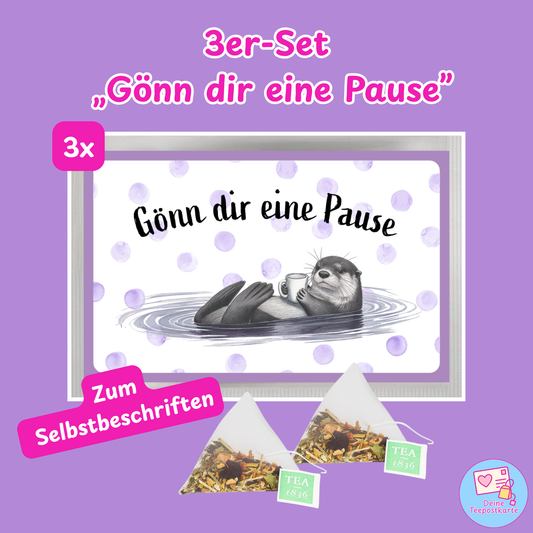 Teepostkarte 3er-Set „Gönn dir eine Pause" (zum Selbstbeschriften)