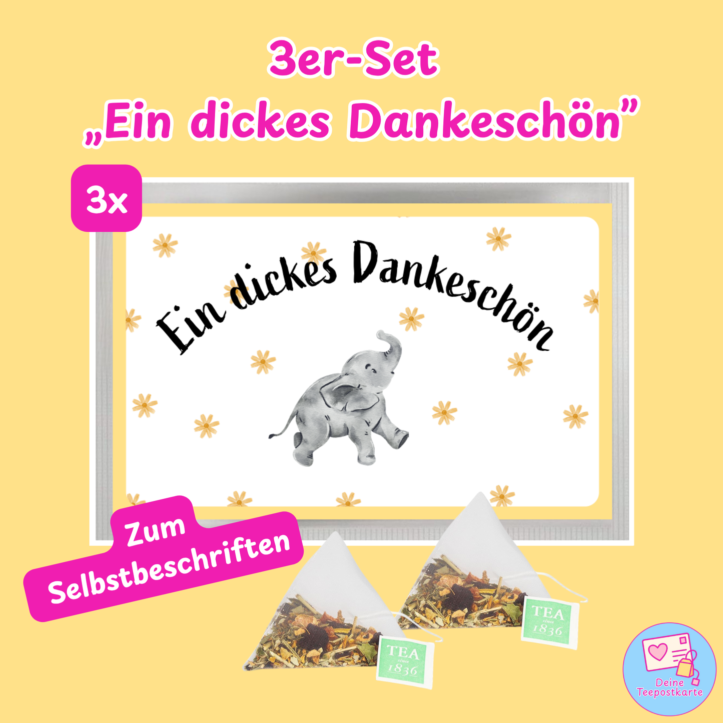 Teepostkarte 3er-Set „Ein dickes Dankeschön" (zum Selbstbeschriften)