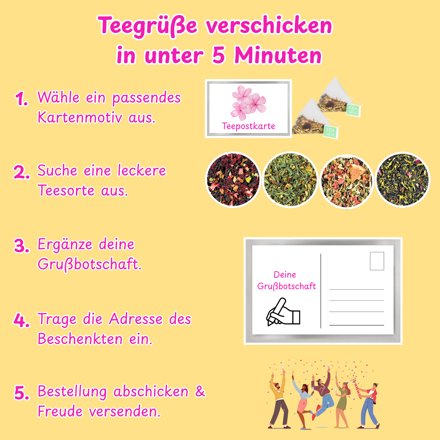 Teegrüße verschicken in unter 5 Minuten. Schritt für Schritt Anleitung.