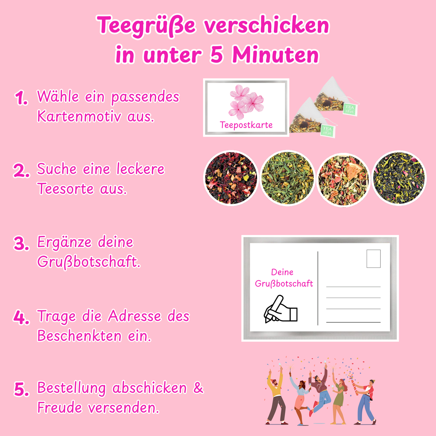 Teegrüße verschicken in unter 5 Minuten. Schritt für Schritt Anleitung.