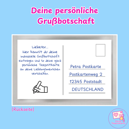 Tee-Postkarten Motiv „Gute Besserung" Rückseite mit persönlicher Grußbotschaft von Deine Teepostkarte