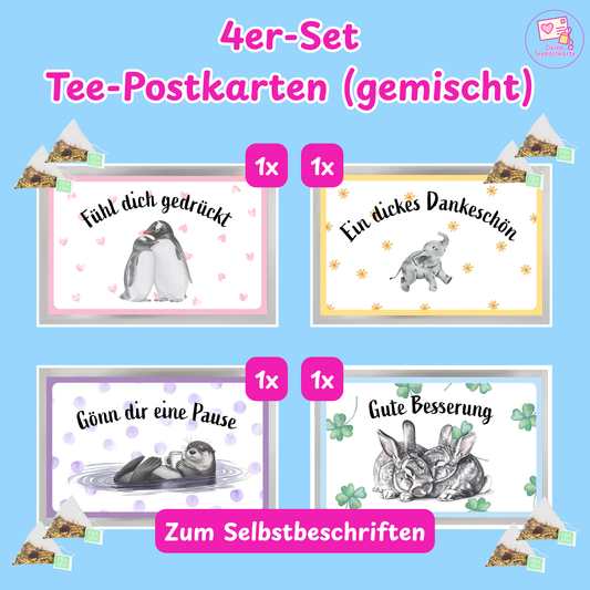 Teepostkarte 4er-Set gemischt (zum Selbstbeschriften)