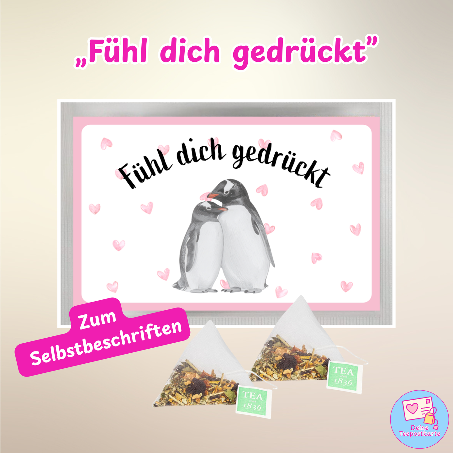 Teepostkarte „Fühl dich gedrückt" (zum Selbstbeschriften)