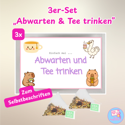 Teepostkarte 3er-Set „Abwarten und Tee trinken" (zum Selbstbeschriften)