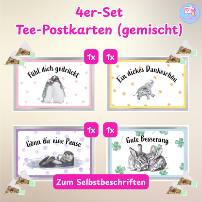 Teepostkarte 4er-Set gemischt (zum Selbstbeschriften)