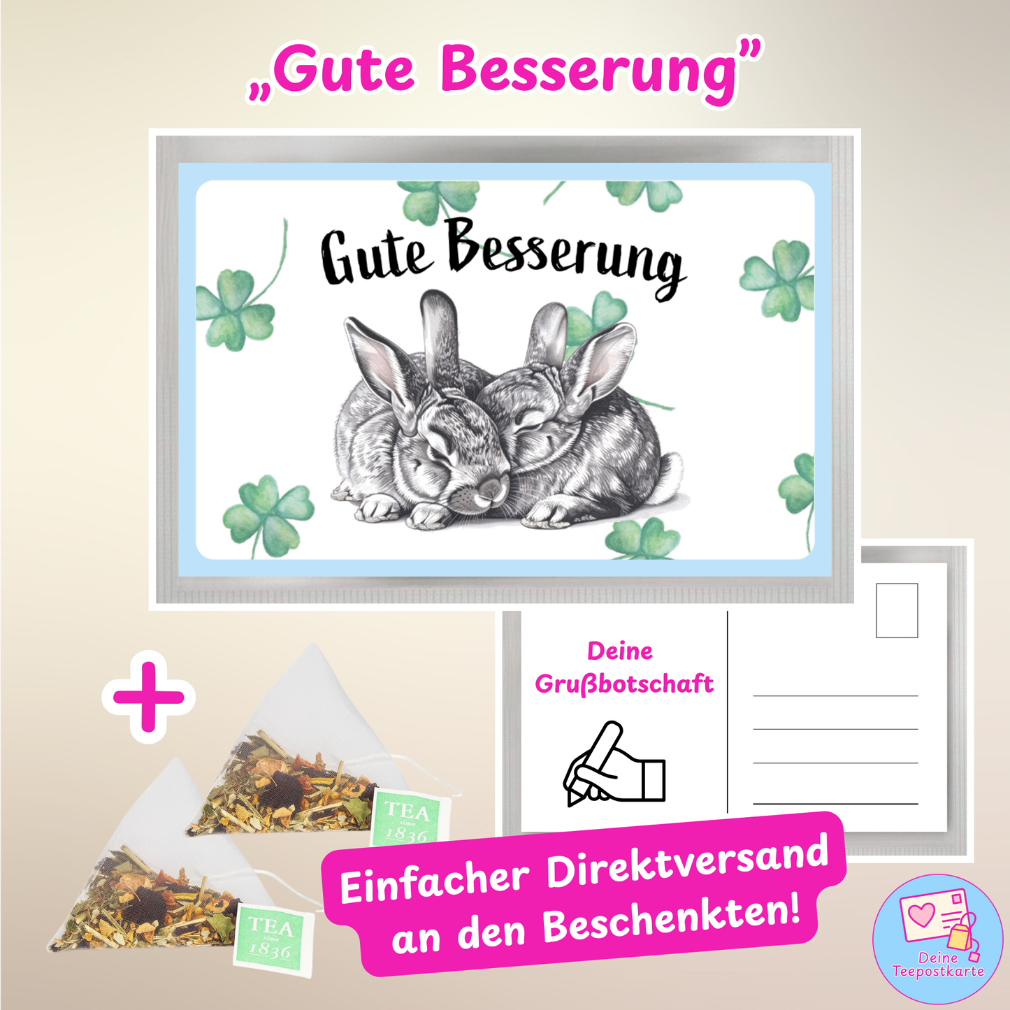 Teepostkarte „Gute Besserung" (online personalisierbar)