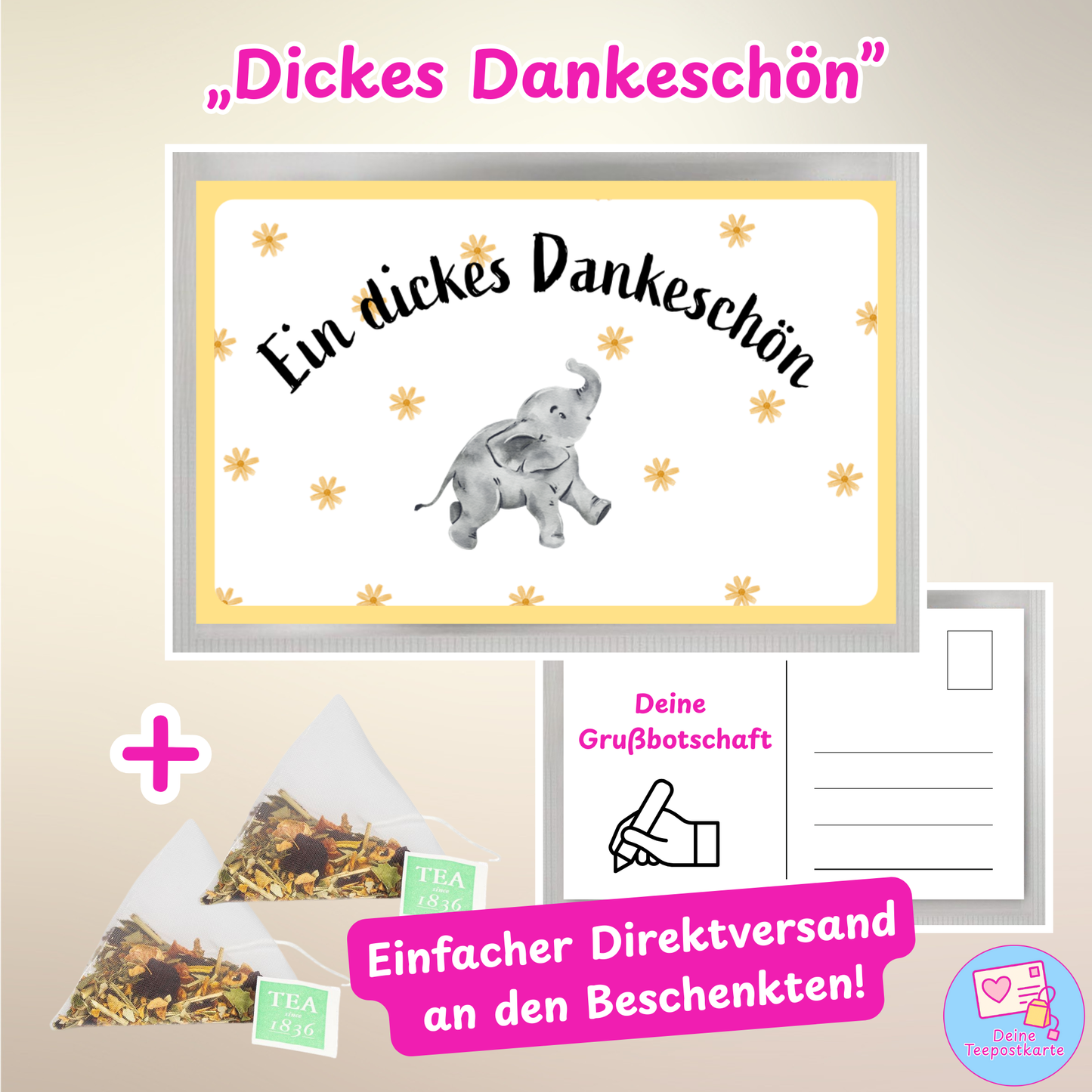 Teepostkarte „Ein dickes Dankeschön" (online personalisierbar)