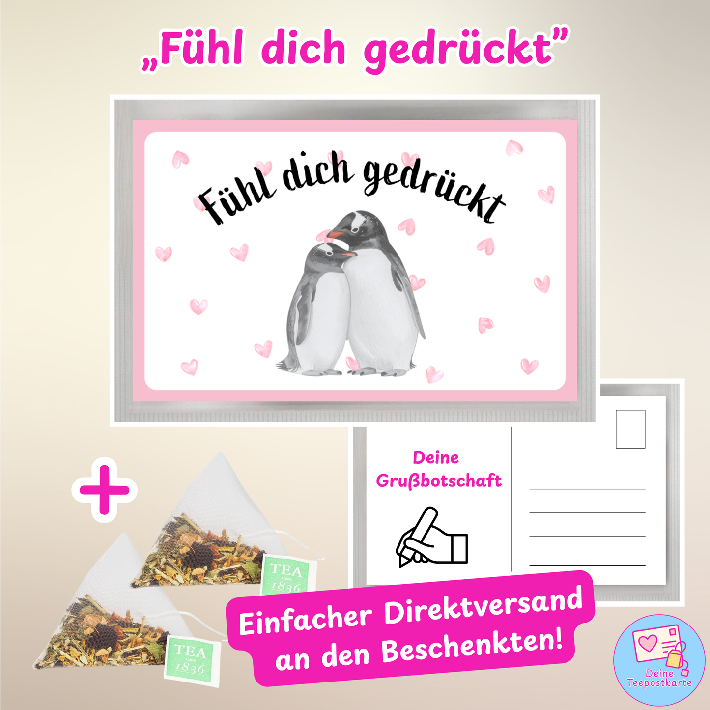 Teepostkarte „Fühl dich gedrückt" (online personalisierbar)