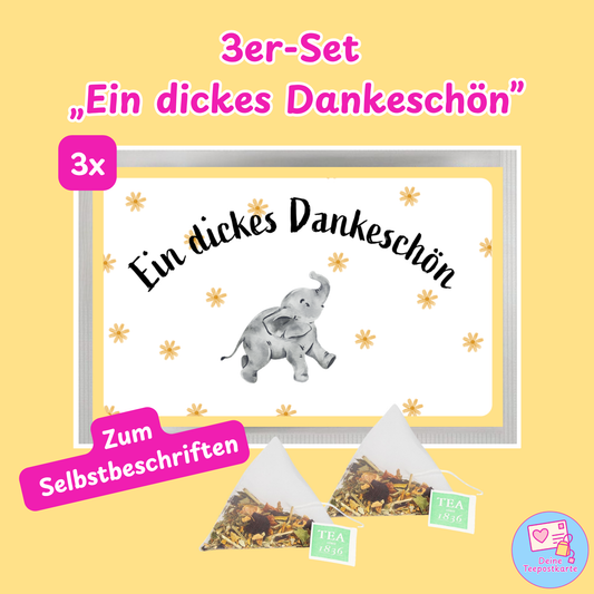Teepostkarte 3er-Set „Ein dickes Dankeschön" (zum Selbstbeschriften)