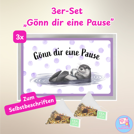 Teepostkarte 3er-Set „Gönn dir eine Pause" (zum Selbstbeschriften)