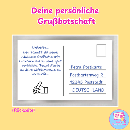 Tee-Postkarten Motiv „Ein dickes Dankeschön" Rückseite mit persönlicher Grußbotschaft von Deine Teepostkarte